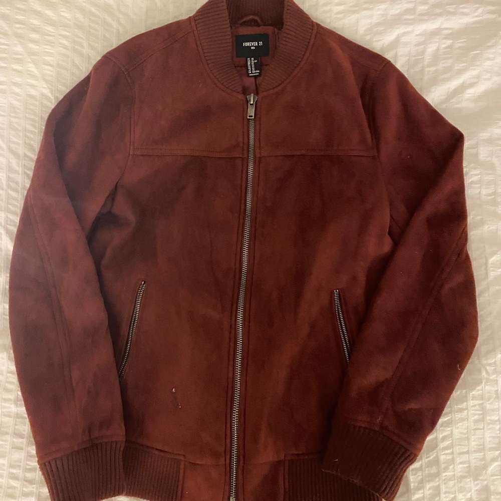 Faux Red Suede Bomber Jacket